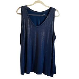 Lane Bryant Navy Blue and Gold Metallic Long Length Tank Top - Size 18/20